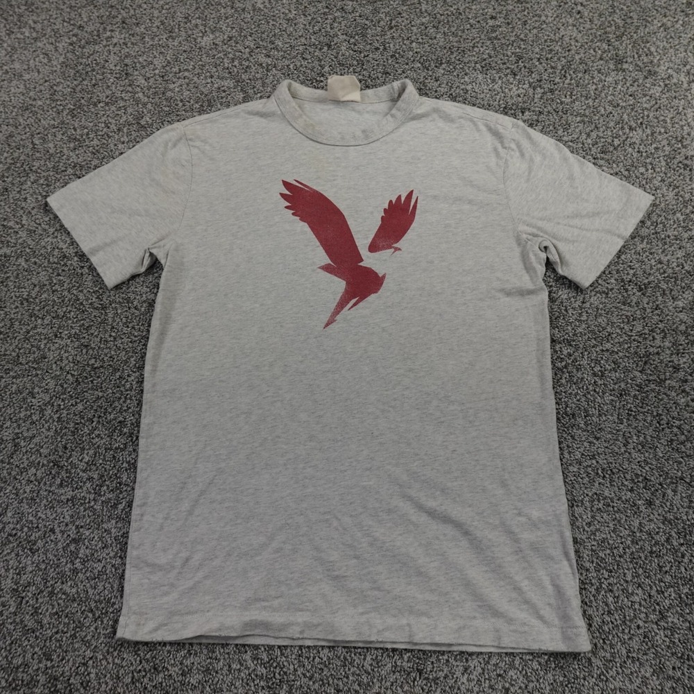 American Eagle Shirt Mens XS Gray Red Logo Preppy Casual Short Sleeve Tee Top